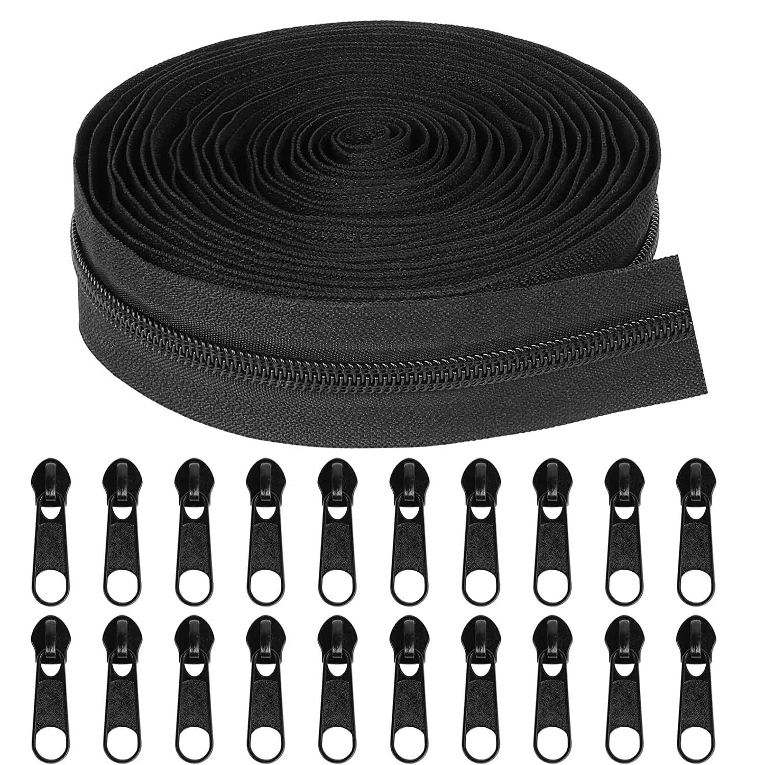 TBACW 5Yards Bulk Zipper, #5 Zippers for Sewing, Black Nylon Coil Zipper by The Yards, Replacement Sewing Zipper with 20PCS Zipper Sliders for DIY Sewing Craft Bags (Black)