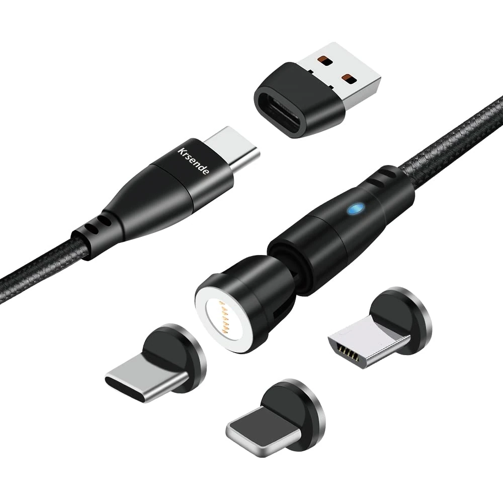 Krsende USB C Magnetic Charging Cable 2M, 6 in 1 Magnetic Cable Quick Charge 60W, USB A/USB C to Type C Fast Charging Cable, 360°&180°Rotating Cable for Micro USB/Type C/iProducts Device