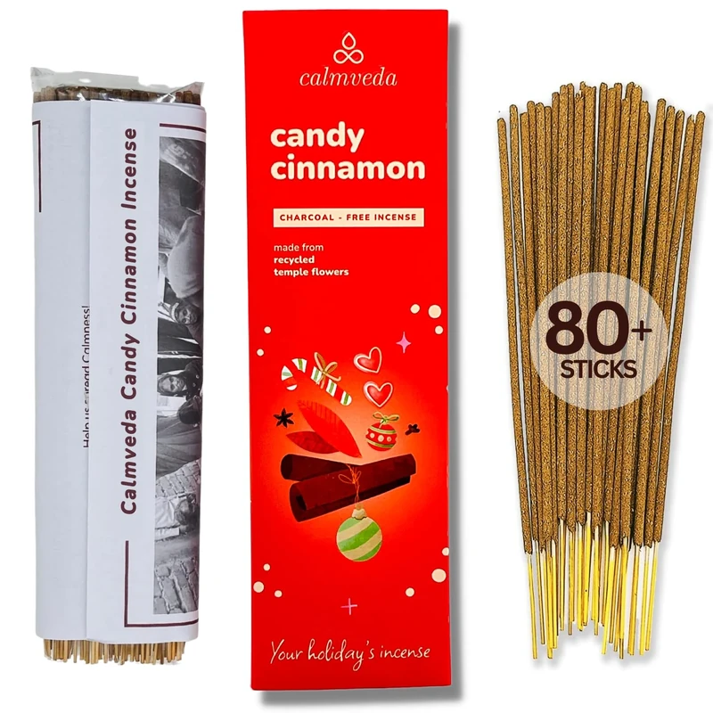 Candy Cinnamon Incense Stick Holiday - Incense (80 Sticks) Spicy, Creamy Vanilla and Flavorful Tangerine Incense | Charcoal Free, Made from Upcycled Flowers | Fall Incense Sticks for Holiday Fun