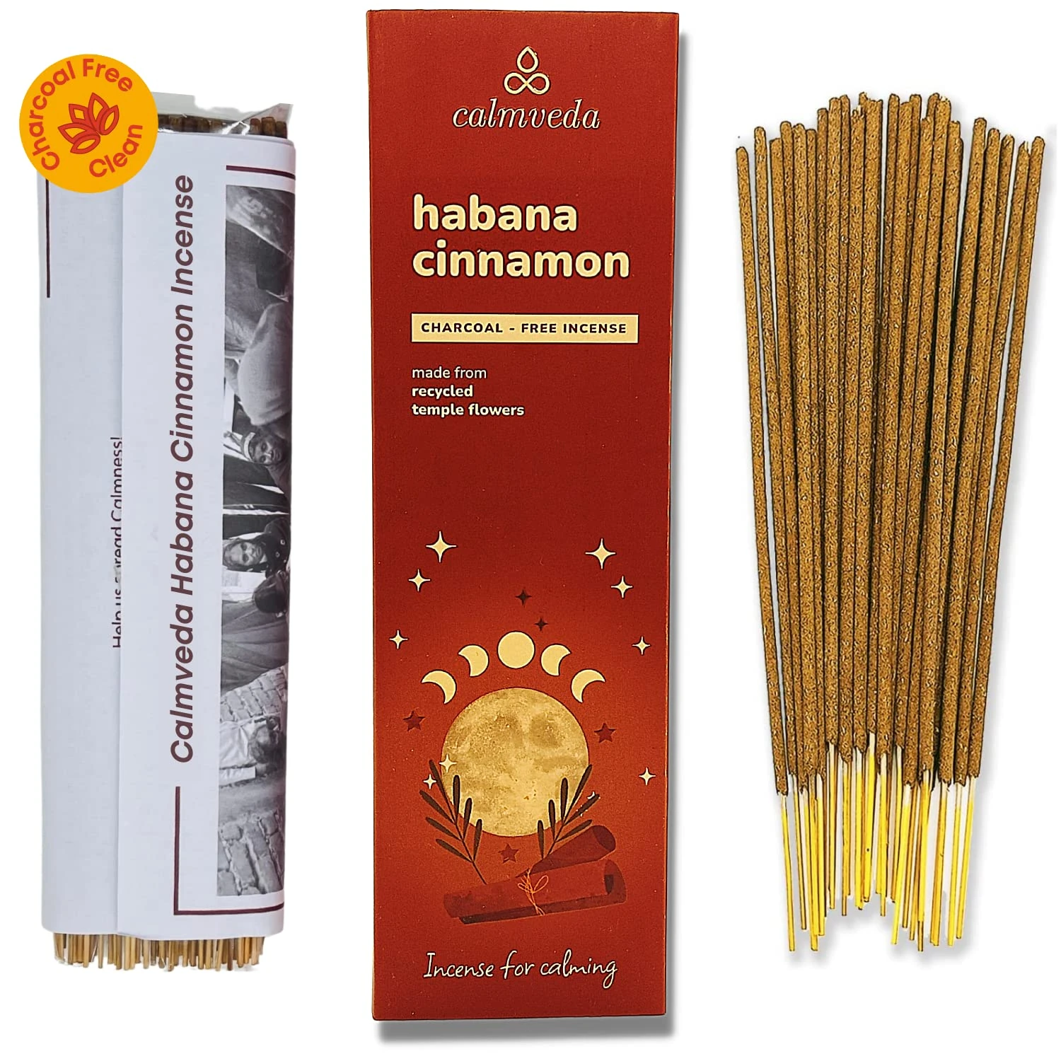 Havana Cinnamon Incense Sticks Exotic-Calming Cinnamon Incense (80 Sticks) Charcoal Free, Made from Upcycled Flowers | Give Gift of Winter Insence with Spicy & Sweet Tobaco Aroma (Incienso de Canela)