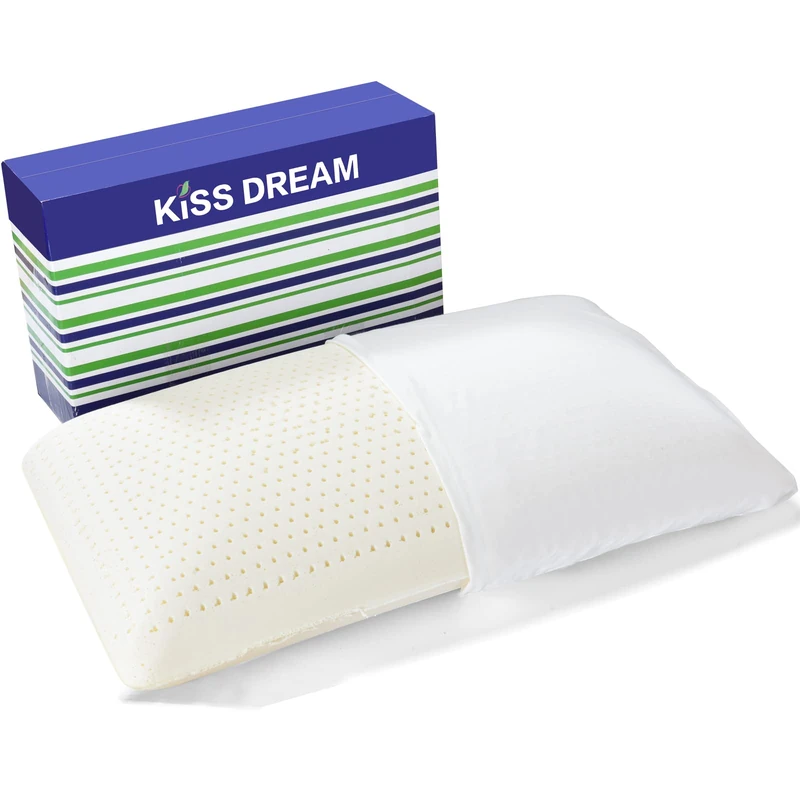 Kiss Dream 100% Talalay Latex Pillow Bed Pillow for Sleeping, Extra Soft Natural Latex Sleeping Pillow for Back, Stomach or Side Sleepers, Removable Breathable Cotton Cover - High Elasticity - Image 1