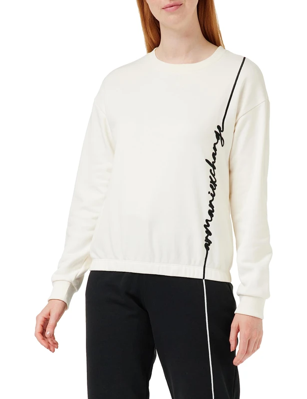 Armani Exchange Women's Signature Logo French Terry Pullover Sweatshirt, ISO, L