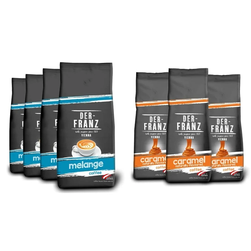 DER-FRANZ Melange Coffee, Whole Bean, 1000 g (4-Pack) & DER-FRANZ Caffeinated Ground No Tech Coffee No Caramel 500 g (Pack of 3)