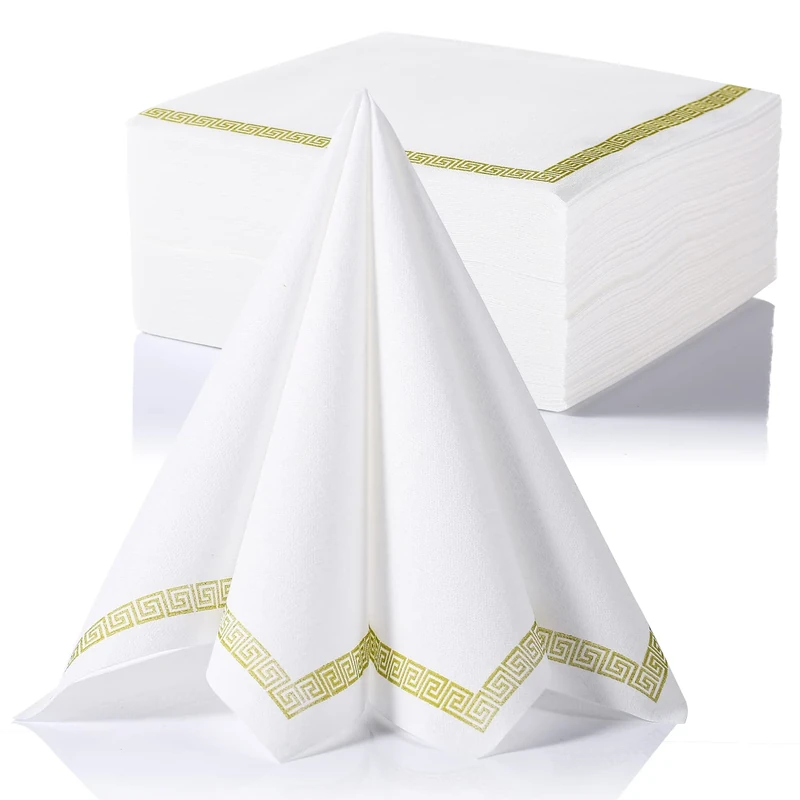 LEKOCH Pack of 50 White Disposable Napkins, Thick Non-Woven Paper Napkins for Weddings, Christmas or Parties, 40 x 40 cm