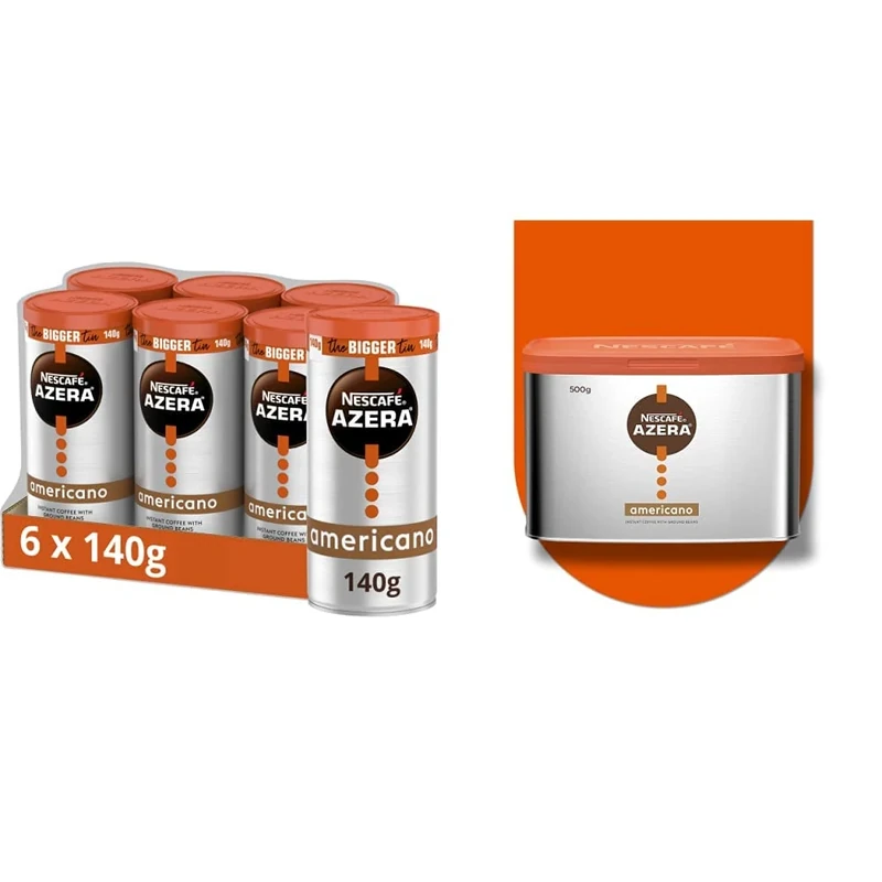 Nescafe Azera Americano Instant Coffee 140g (Pack of 6) & Azera Americano Instant Coffee Tin 500G
