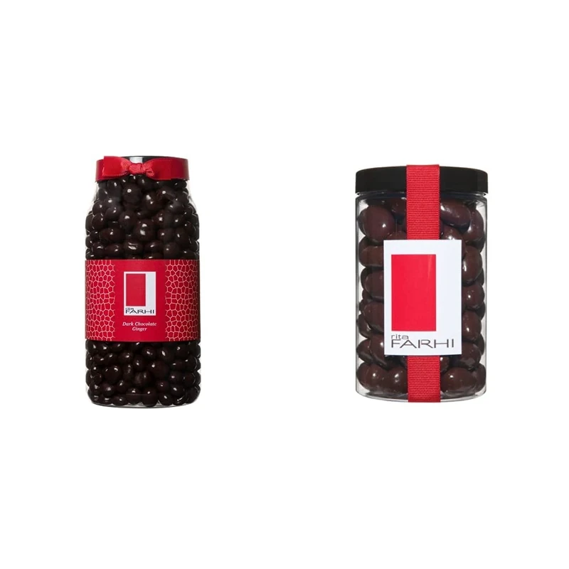Rita Farhi Dark Chocolate Covered Ginger in a Gift Jar, 850 g & Dark Chocolate Covered Ginger 300g