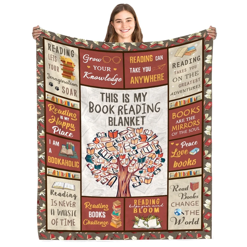 Fiwbnasz Book Lovers Blanket, Reading Librarian Throw 60"x80", Club Gifts for Bookish Lovers, Birthday Christmas Graduation Gift