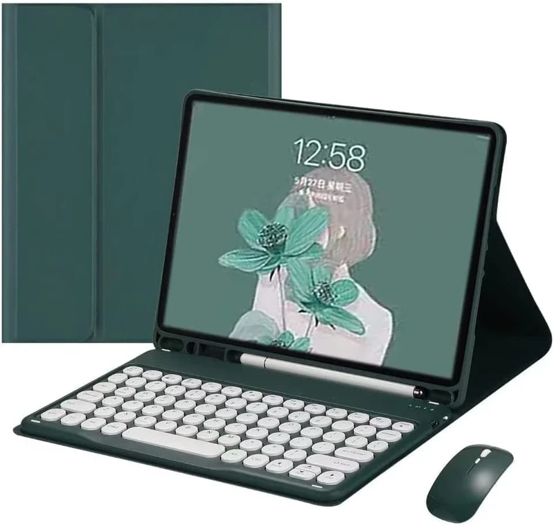 Keyboard Case for Samsung Galaxy Tab S7 FE /S7 Plus/S8 Plus 12.4" with Mouse，Smart Soft Case with Bluetooth Keyboard，Detachable Wireless Keyboard Tablet Cover with Pencil Holder (Teal)