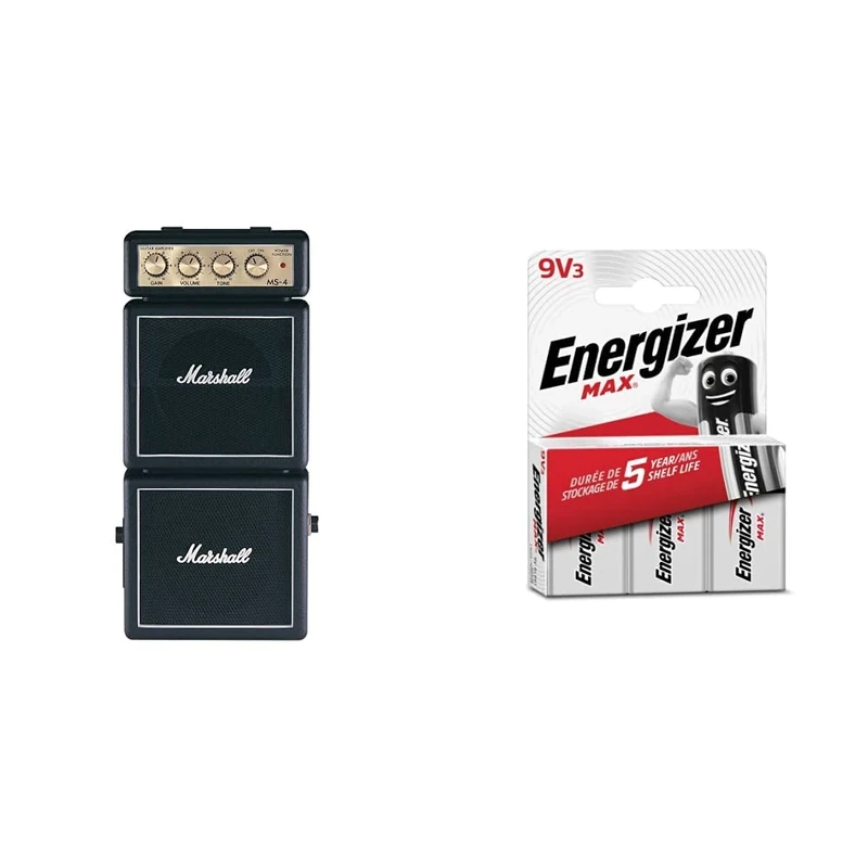 Marshall MS4 Micro Amplifier Stack - Black & Energizer 9V Batteries, Max Alkaline Power, 3 Pack