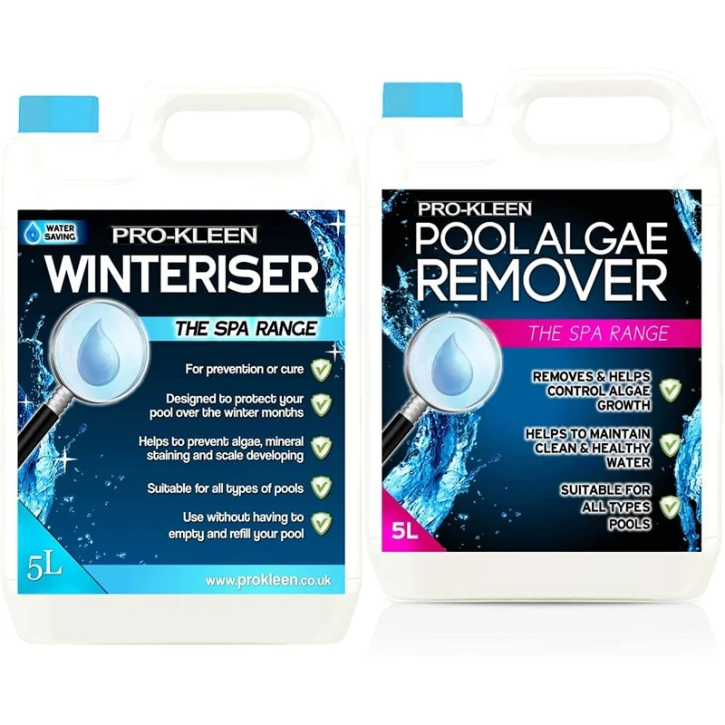 Pro-Kleen Swimming Pool Algaecide Winteriser Chemical (5 Litres) & Pool Algae Remover 5L - Removes & Prevents Algae Growth - High Concentration, Long-Lasting Professional Formula