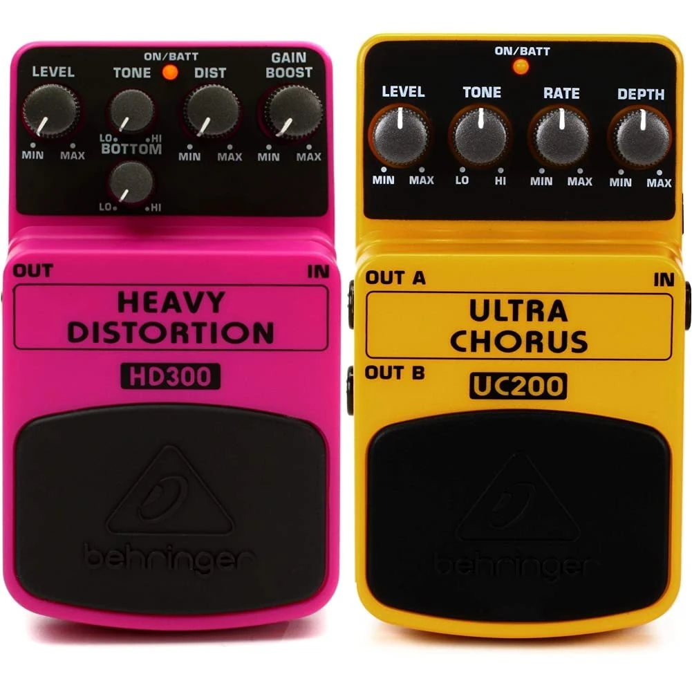 Behringer HD300 HEAVY DISTORTION Effects Pedal,Pink & ULTRA CHORUS UC200 Ultimate Stereo Chorus Effects Pedal