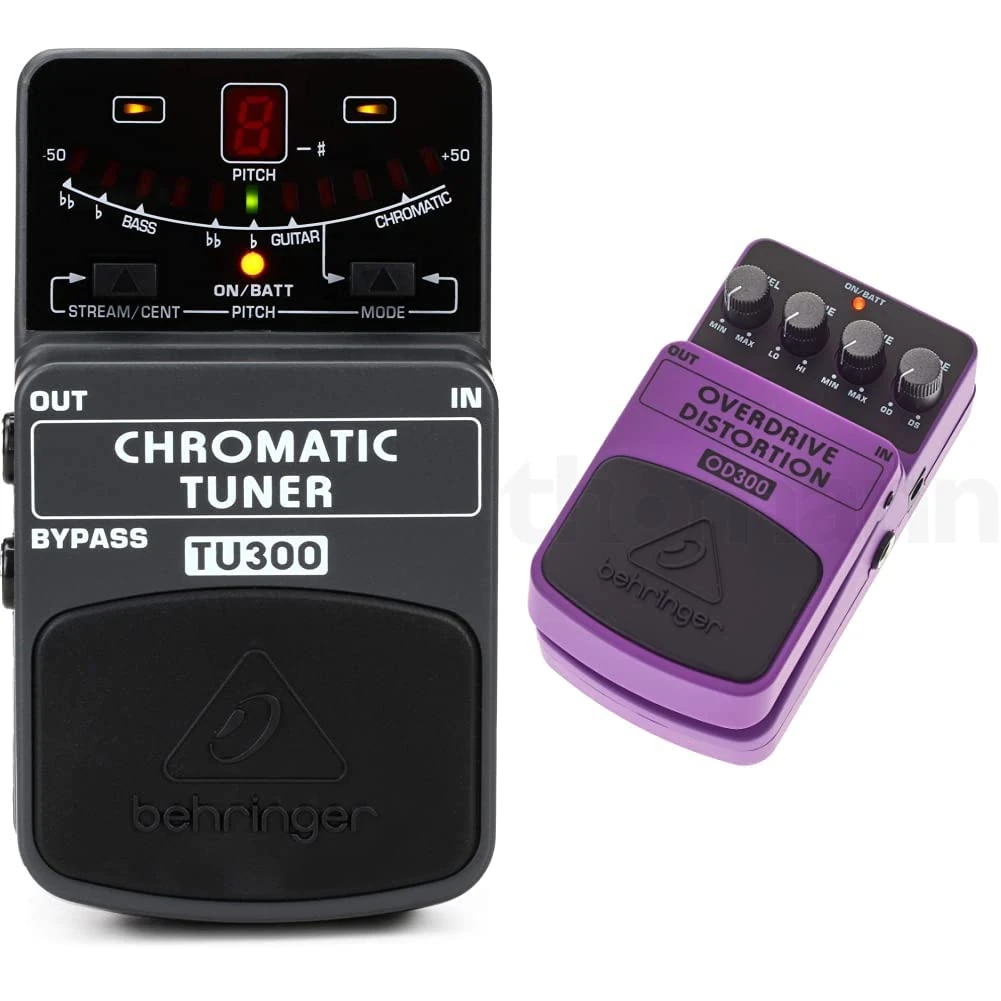 Behringer TU300 Chromatic Guitar/Bass Tuner & OVERDRIVE/DISTORTION OD300 2-Mode Overdrive/Distortion Effects Pedal