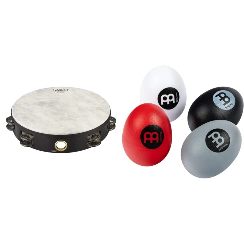 Remo TA-5210-70 Tambourine & Meinl ESSET Egg-Shaker Assortment Four Sounds, 4 Pieces