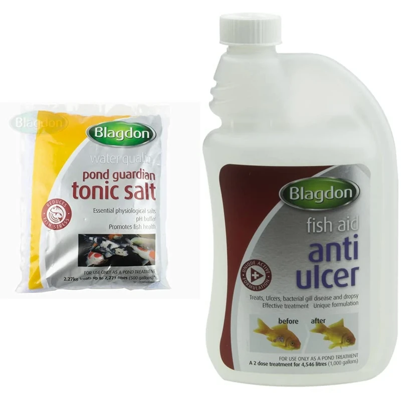 Blagdon Guardian Pond Tonic Salt, for Fish Health, Water Quality, General Tonic, pH Buffer, 9.08kg, treats 9,092 litres & Anti-Ulcer Treatment for Pond Fish, 500 ml