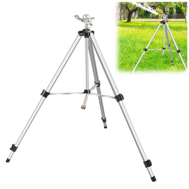 Heavy Duty Impact Sprinkler on Tripod Base, 50 Inch Tripod Sprinkler for Yard Large Area, Extra Tall 360 Degree Rotating Lawn Sprinkler with Brass Nozzle, Waters Up to 90 Ft,Legs Extend Up to 50"