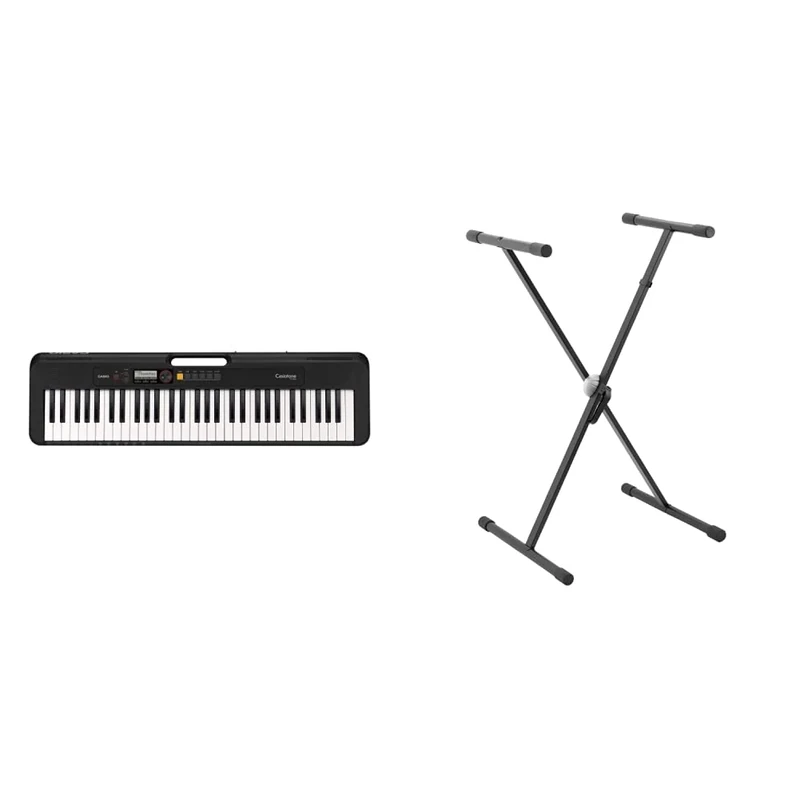 Casio CT-S200BKAD 61 Key Portable Electronic Keyboard in Black & Tiger Keyboard Stand - Single Braced X Frame Keyboard Stand for Keyboards and Digital Pianos - Black