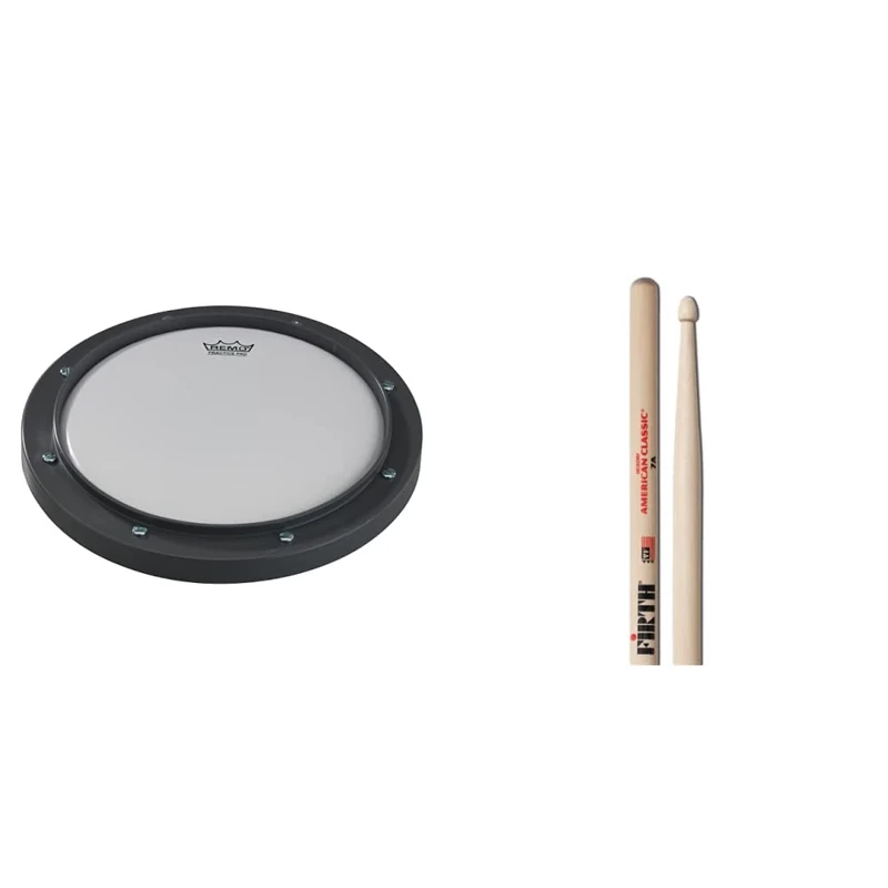 REMO RT0010-00 Practice pad 10", Gray & Vic FIrth - American Classic® Drumsticks 7A - American Hickory - Wood Tip