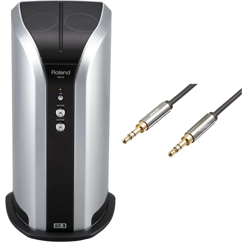 Roland PM-03 2.1 V-Drums Electronic Drum Monitor - Personal Monitor & Amazon Basics 3.5mm Stereo Audio Cable (1.2 m / 4 Feet)