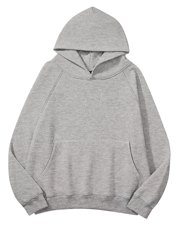 Lauweion Women Solid Basic Fleece Letter Loose Hoodie Sweatshirt Long Sleeve Kangaroo Pocket Drop Shoulder Pullovers Top, Light Grey, S - Image 1
