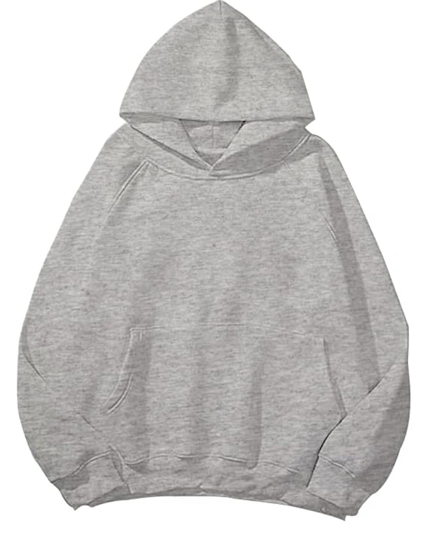 Lauweion Women Solid Basic Fleece Letter Loose Hoodie Sweatshirt Long Sleeve Kangaroo Pocket Drop Shoulder Pullovers Top, Light Grey, Large