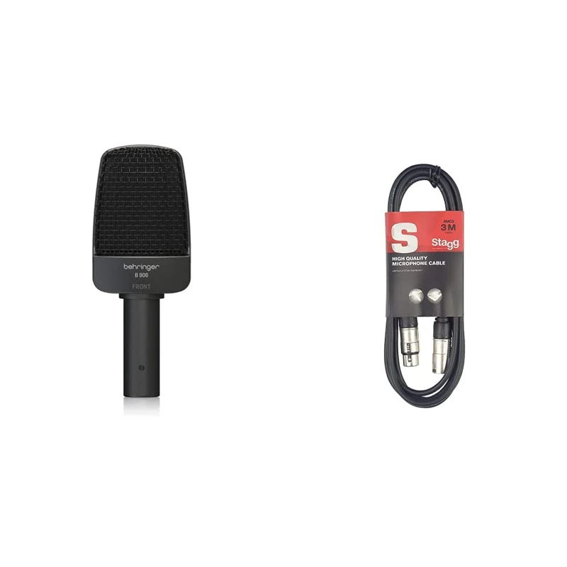 Behringer B 906 Dynamic Microphone for Instrument and Vocal Applications & Stagg SMC3 3m XLR to XLR Plug Microphone Cable, Black
