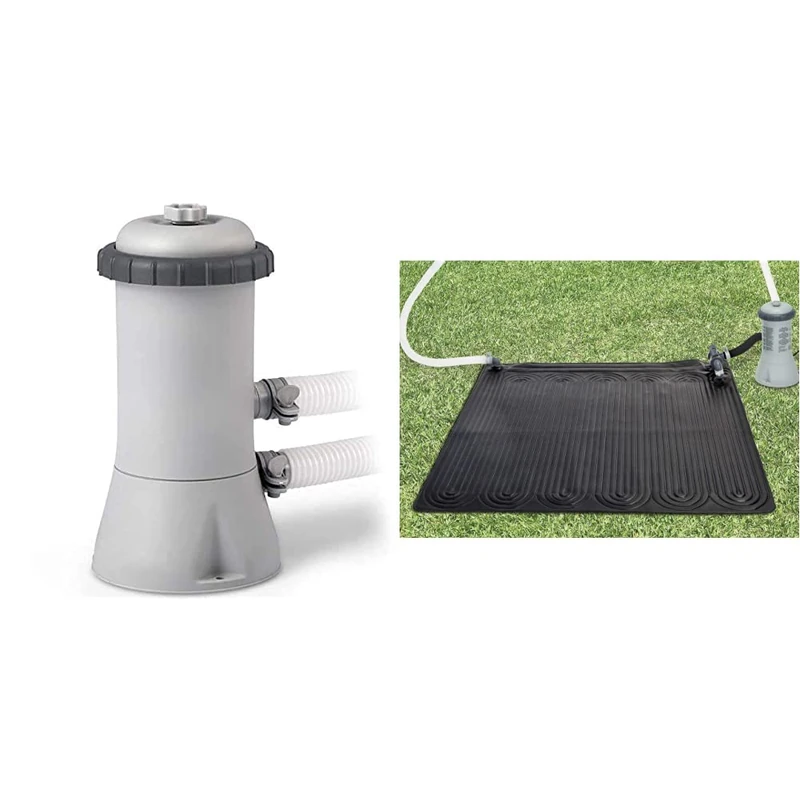 Intex 28638BS 1000 GPH 220-240 V Cartridge Filter Pump - Grey & Eco-Friendly Solar Heating Mat for Swimming Pools #28685