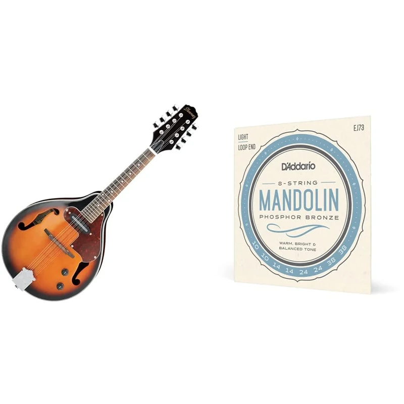 Ibanez M510E-BS A-Style Mandolin - Brown Sunburst & D'Addario Mandolin Strings - Mandolin Strings - Phosphor Bronze - For 8 String Mandolin - Warm, Bright, Balanced Tone - EJ73 - Light, 10-38
