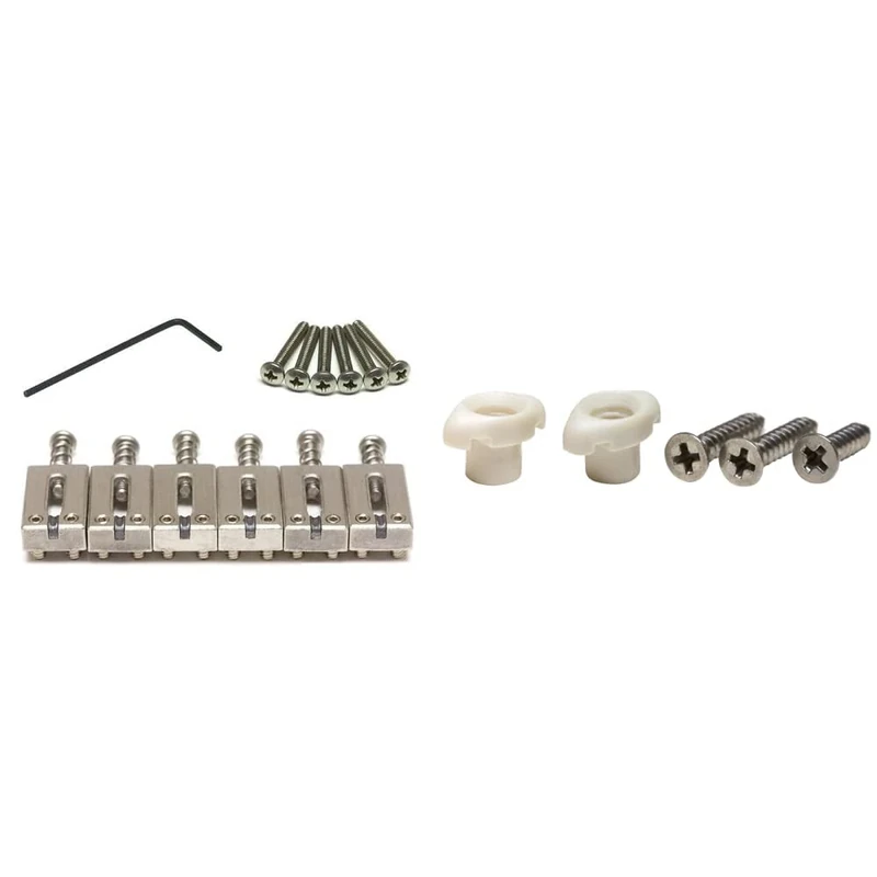 Graph Tech String Saver PG-8000-00 - Classics Strat & Tele Style Saddles - 2 1/6" String Spacing - Brushed Steel Finish & Tusq Xl Sleek String Tree With Chrome Screws, PQL-7004-00