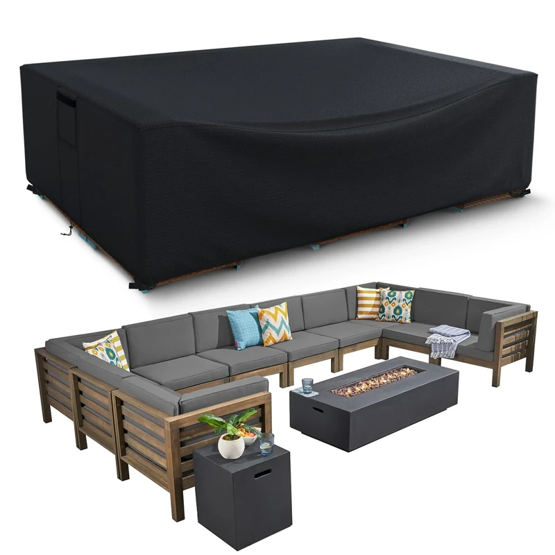 HIGHTQURO Waterproof Garden Furniture Covers, Sturdy 600D Sofa Covers with Modular Parts Outdoor Tear-Resistant UV Resistant Black 320 x 320 x 71 cm (L x W x H)