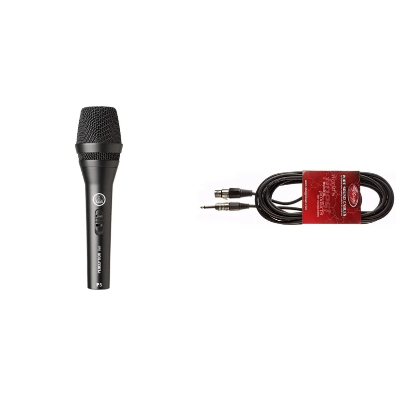 AKG P5s Professional Dynamic Live Vocal Microphone With Switch & Stagg SMC3XP 3m XLR to Jack Cable - Black