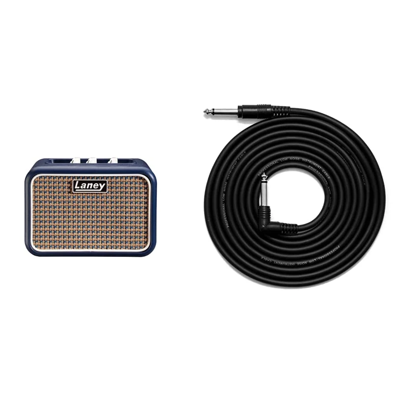 Laney MINI Series - Battery Powered Guitar Amplifier with Smartphone Interface - 3W & TIGER GAC42 Guitar Bass Keyboard E-Drums Lead - Straight/Angled - 6.35mm 1/4" Jacks - 3m Cable