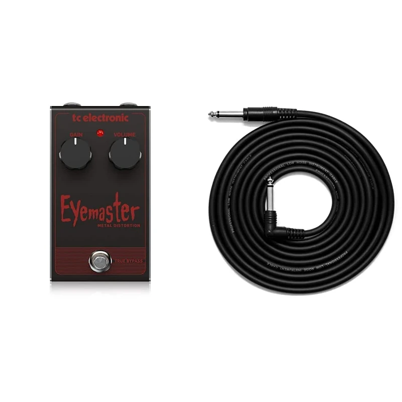 TC Electronic EYEMASTER METAL DISTORTION Skull-Pounding Metal Distortion Pedal & TIGER GAC42 Guitar Bass Keyboard E-Drums Lead - Straight/Angled - 6.35mm 1/4" Jacks - 3m Cable