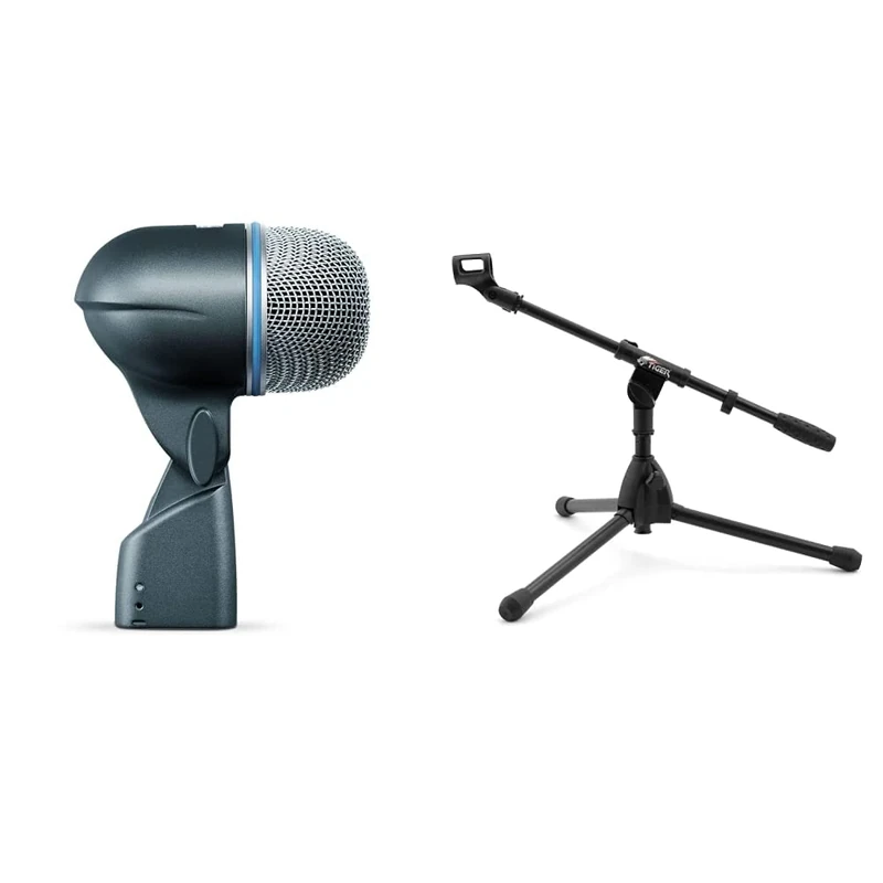 Shure BETA 52A Supercardioid Dynamic Kick Drum Microphone with High Output Neodymium Element & TIGER MCA49-BK Low Level Floor and Desktop Boom Microphone Stand Bass Drum, Guitar Cab, Mic Stand