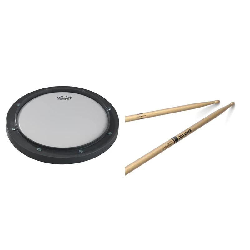 Remo 8" Practice Pad & ProMark Drum Sticks - Classic Forward 5A Drumsticks - Drum Sticks Set - Acorn Wood Tip for Larger Sweet Spot - Hickory Drum Sticks - Consistent Weight and Pitch - 1 Pair