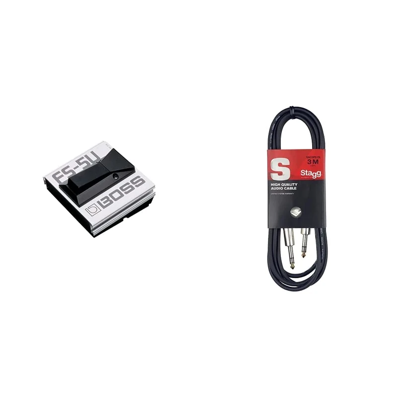 BOSS Fs-5U Unlatched Foot Switch, Silver, Momentary"Unlatch"- Type Footswitch & Stagg SAC3PS DL 3m/10 ft Deluxe Jack to Jack Instrument Cable