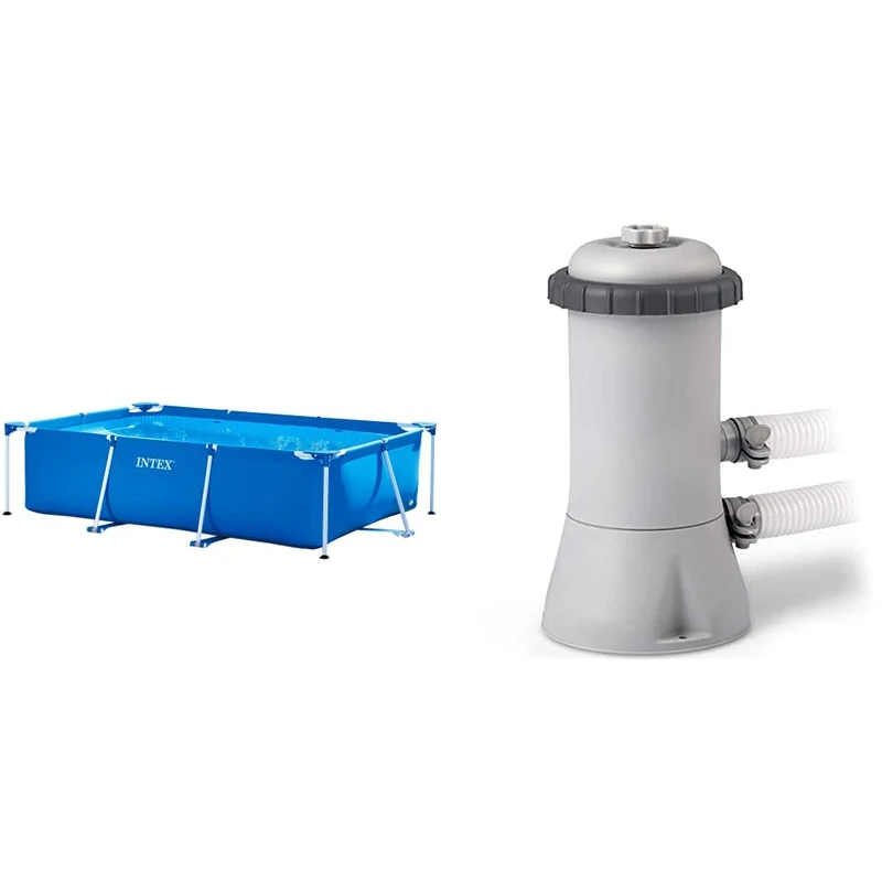 INTEX 28273NP 177.25in x 86.625in x 33in Rectangular Frame Pool - Blue & 28638BS 1000 GPH 220-240 V Cartridge Filter Pump - Grey