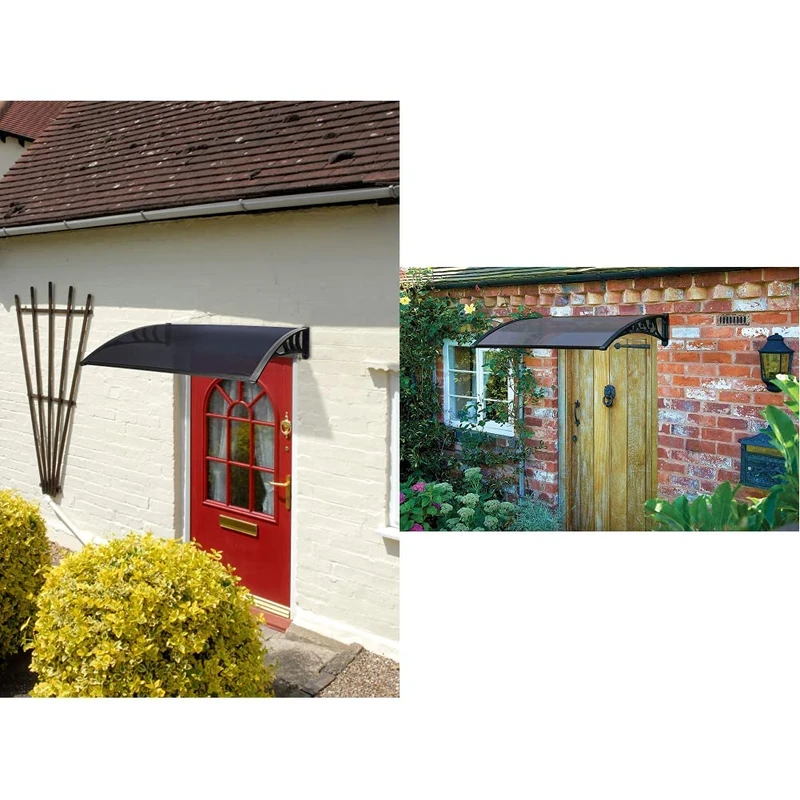 Greenhurst 1128 Black Easy Fit 1.2m Tinted Door Canopy, 120x80x0.3 cm & Black Easy Fit 1m Tinted Door Canopy, 100x60x23 cm