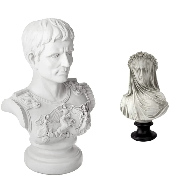 Design Toscano the Veiled Maiden Sculptural Bust & AH250835 Augustus Caesar Primaporta Bust Statue, 46 cm, Polyresin, Antique Stone