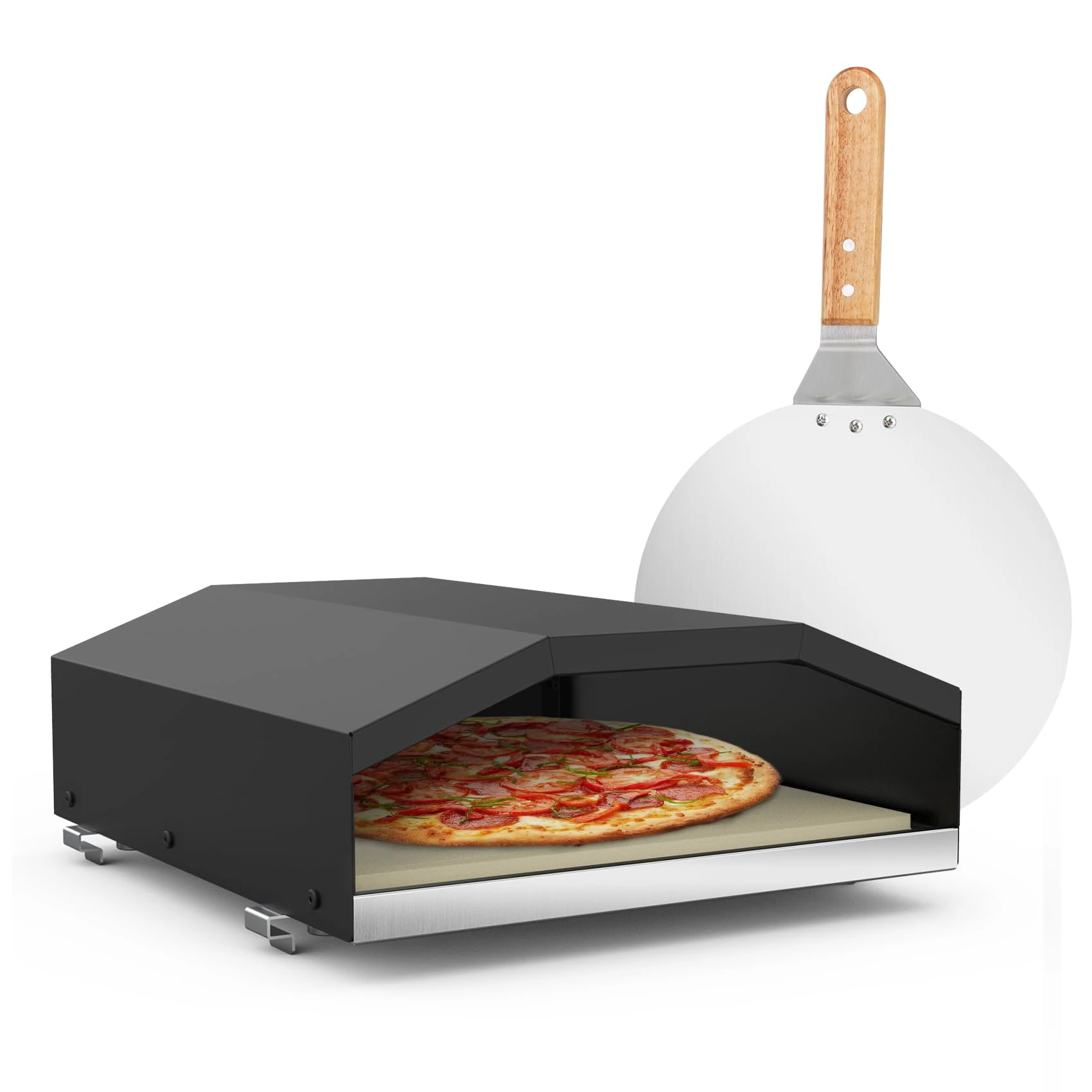 Onlyfire Side Burner Pizza Oven, Outdoor Pizza Oven Kit with Pizza Stone & Pizza Peel for Gas Grill with Side Burner, 10.8'' x 12.4'' Single Burner Cooking Accessory for Camping, Backyard and Patio