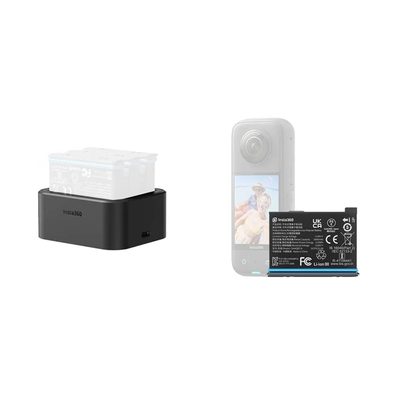 Insta360 X3 Fast Charging Hub (INSAAQ/A) & X3 Original Battery (1800mAh) Replacement/Spare for up to Extra 80 Minutes Recording Time (INAQBT/A)