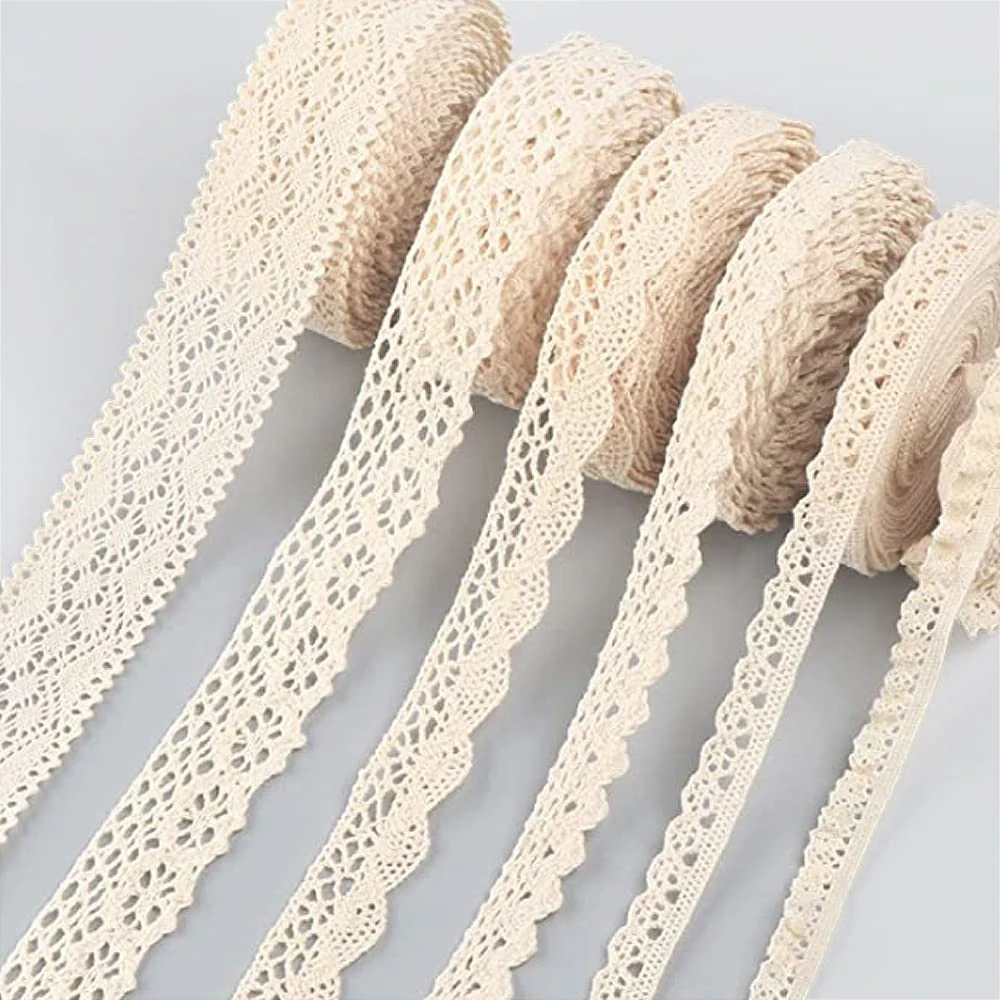 Lace Ribbon, 30 Yards Beige Cotton Crochet Trim Roll - Cream Vintage Edge for Sewing, Crafting, Wedding Cards, Decorations, DIY Crafts