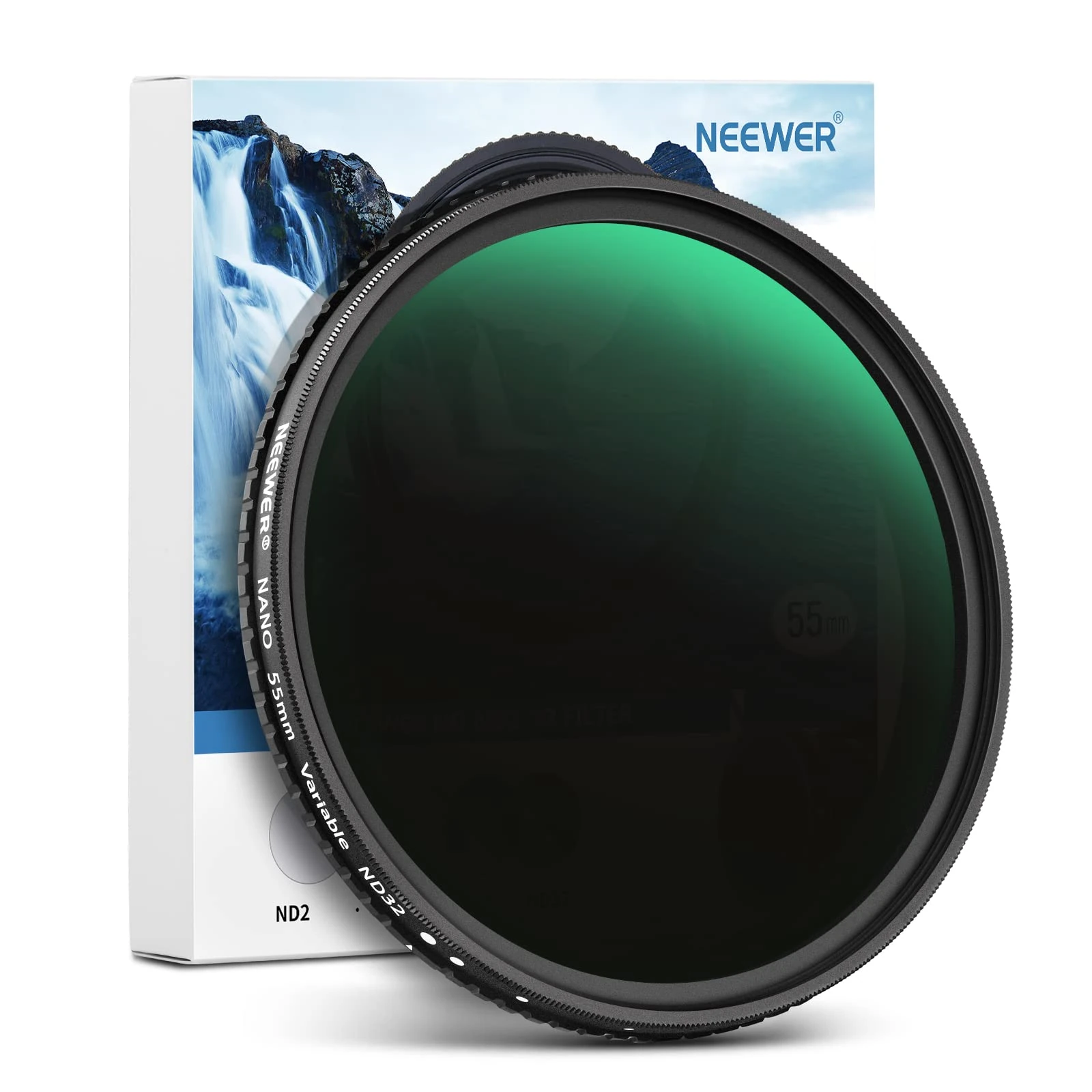 Neewer 55mm HD Variable ND Filter ND2-ND32 (1-5 Stops) No X Cross/Optical Glass/30 Layer Nano Coated/Ultra Slim Aluminum Alloy Frame/Water Repellent/Anti Scratch Adjustable Neutral Density Filter