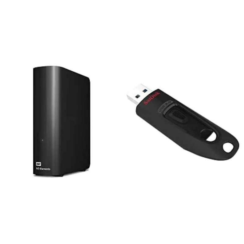WD Elements 20TB Desktop USB 3.0 External Hard Drive with the SanDisk Ultra 256GB USB 3.0 Flash Drive