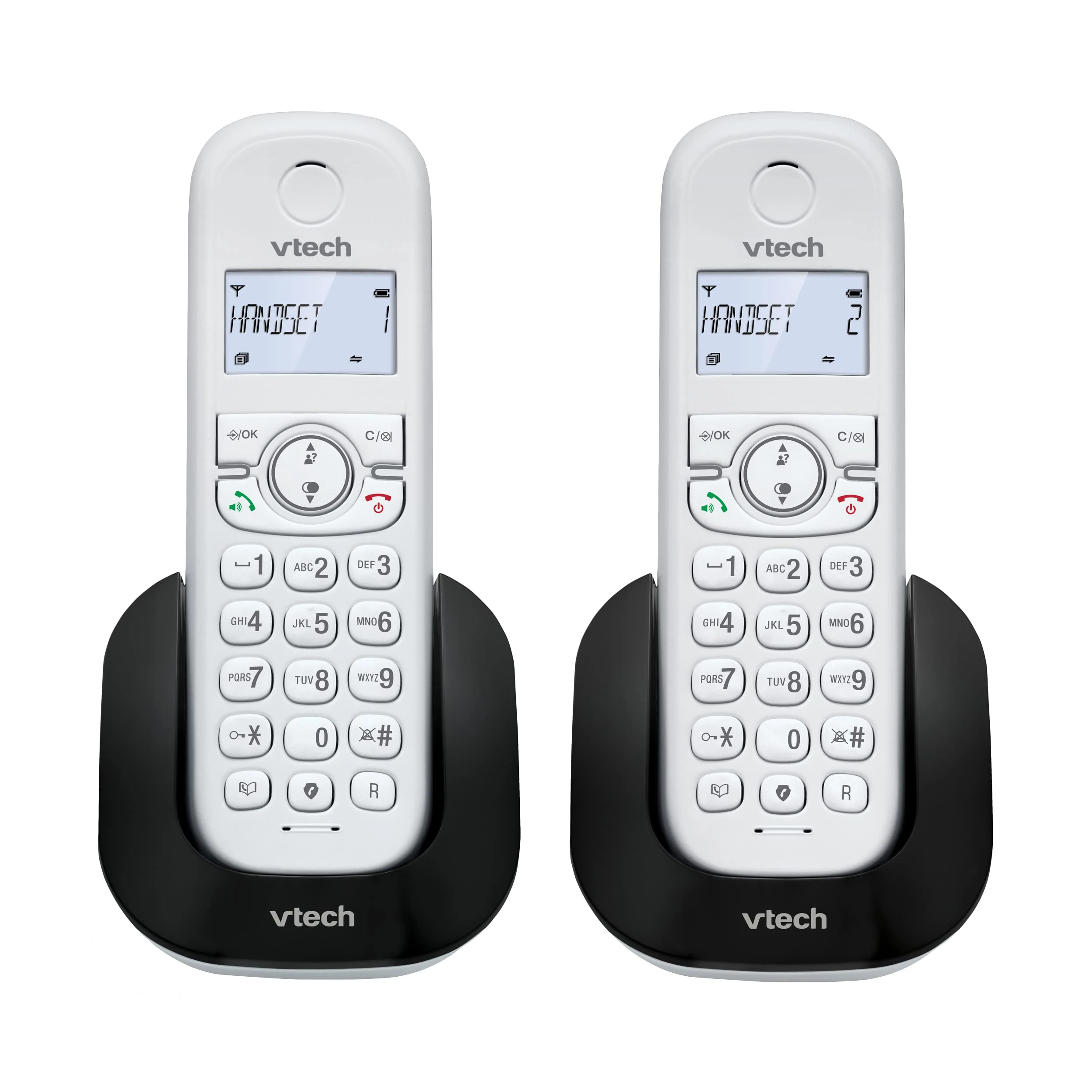 VTech CS1501 DECT Cordless Phone with Call Block, 2 Handsets, Intercom, Landline House Phones, White, Caller ID/Call Waiting, Redial, Handsfree, illuminated Display and Keypad