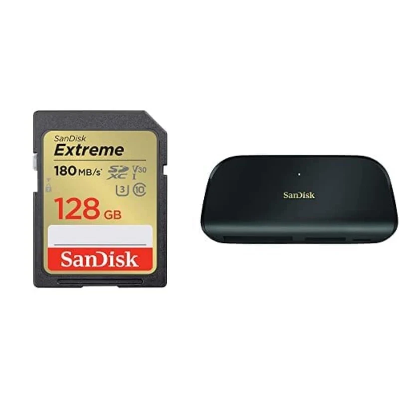SanDisk Extreme 128GB UHS-I SDXC card + RescuePRO Deluxe with the SanDisk ImageMate PRO USB-C Multi-Card Reader/Writer