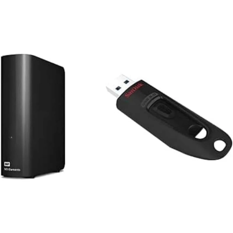 WD Elements 18TB Desktop USB 3.0 External Hard Drive with the SanDisk Ultra 256GB USB 3.0 Flash Drive