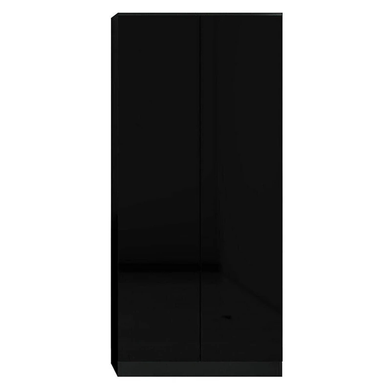 FWStyle Matt Black 2 Door Wardrobe with Push to Open Handleless Design and Soft Close Hinges, Scandinavian Modern Bedroom Storage Furniture with Hanging Rail and Top Shelf, W80 x H180 x D60cm
