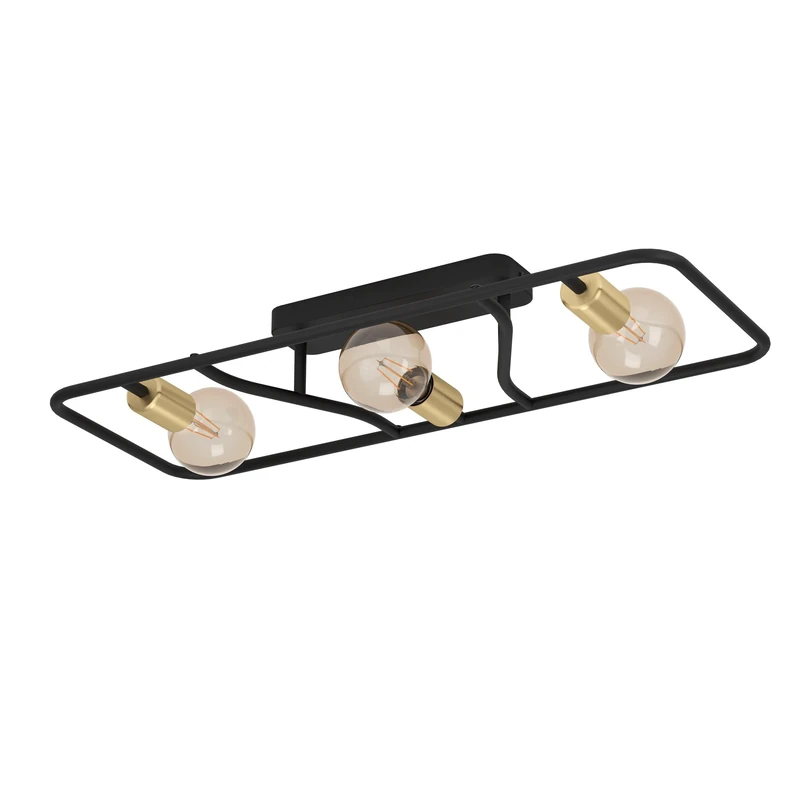 EGLO Spotlight bar Messinaro, 3 lamp ceiling light fitting, vintage living room lamp made of metal in black and brushed brass, spots with E27 socket