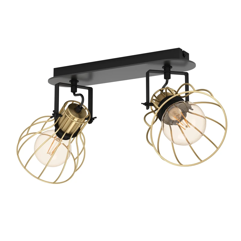 Eglo Spotlight bar Sambatello, Ceiling Light Fitting with 2 Adjustable spot Lights, Living Room lamp Made of Metal in Black and Brushed Brass, Track Lighting with E27 Socket