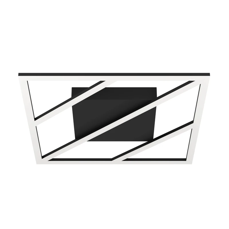 EGLO LED ceiling spot Ulisano, dimmable ceiling light fitting with remote control, square living room lamp made black metal and white plastic, warm-cool white, 17 x 17 in